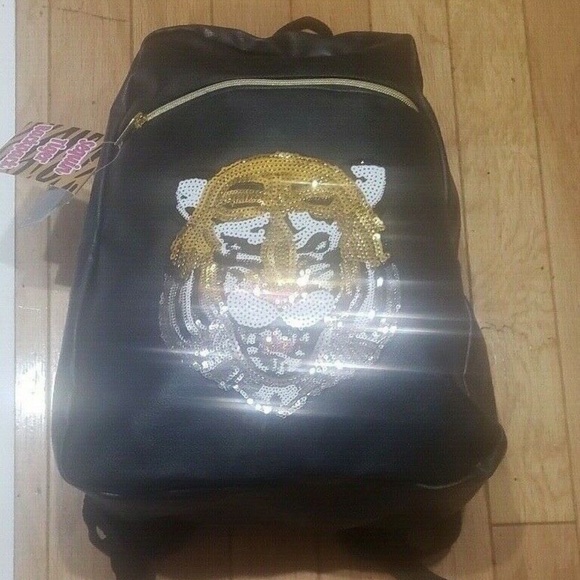 NWT Black and Gold Sequin Tiger Backpack - Picture 4 of 4